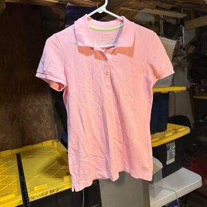 Lilly Pulitzer Chic Fit Pink Pima Cotton Spandex Polo Shirt Kids Small Palm Tree